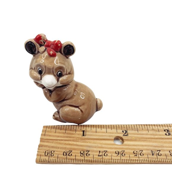 Vintage Anthropomorphic Baby Bear Figurine Ceramic Miniature Girl Japan Kitsch - Picture 2 of 9